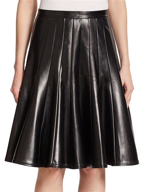 Black Faux Leather Pleated Skirt Leather Skirt Leather Pleated Skirt