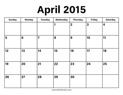 April 2015 Calendar Printable Old Calendars