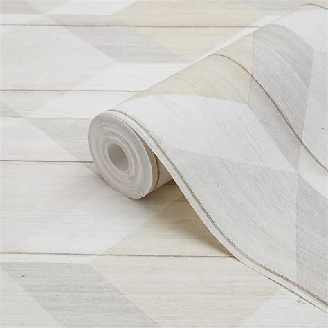 Goodhome Kurzy Beige Scandinavian Wood Effect Textured Wallpaper Diy