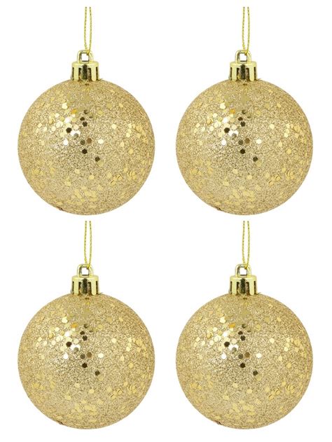 Gold Metallic Sequins And Glitter Coated Baubles 12 X 60mm Christmas