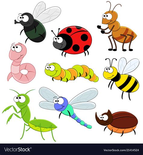 Printset Cartoon Funny Insects Royalty Free Vector Image