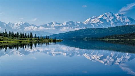 alaska denali national park lake  mountain reflection