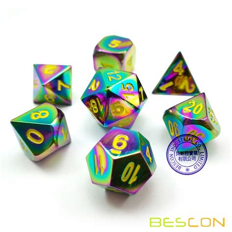 Bescon Fantasy Rainbow Solid Metal Dice Set Of 7 Heavy Duty Rainbow