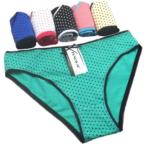 Funcilac 5 Pcslot Women Underwear Panties Cotton Cute Dots Sexy Briefs