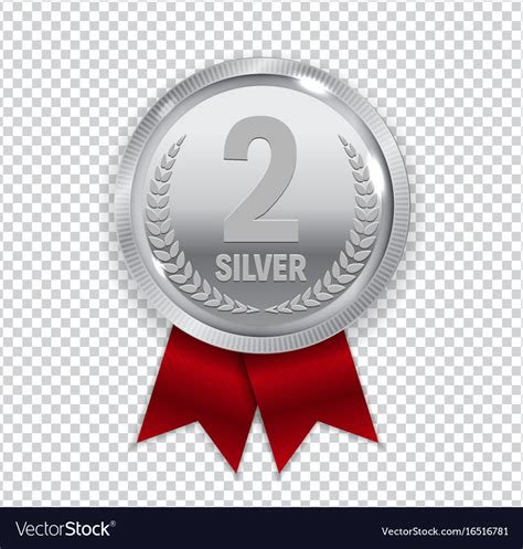 Champion Art Silver Medal With Red Ribbon Icon Vector Image