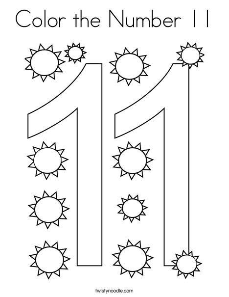 Color The Number 11 Coloring Page Twisty Noodle Preschool Number