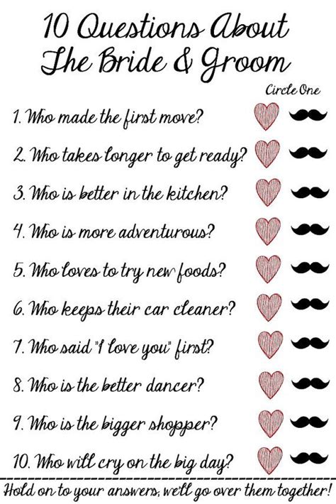 10 Questions About The Bride And Groom Bridal Shower Game Bridal Shower Games Wedding Games