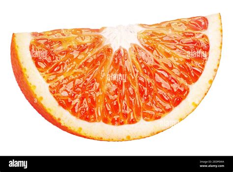Ripe Wedge Of Blood Red Orange Citrus Fruit Isolated On White