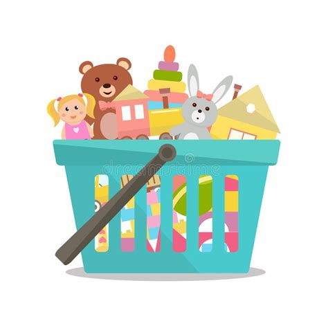 Shopping Basket With Toys Vector Illustration Stock Illustration