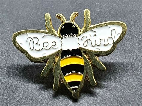 Bee Kind Pin Badge Bumble Bee Gold Tone Vintage Style Metal Enamel