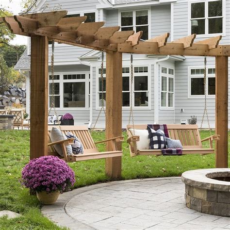 We may earn commissions on some links. outdoor swings around fire pit | Outdoor pergola, Backyard, Backyard pergola