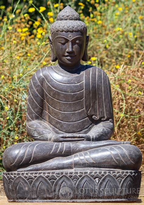 Sold Stone Meditating Buddha Statue In Robes Zen Garden Sculpture For