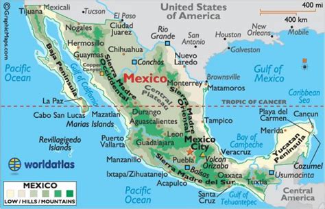 Mexico Map Mountains Mexico Mountains Map Central America Americas