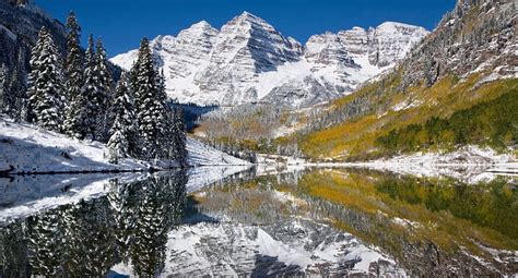 Aspen Colorado Water Snow Mountains Reflection Lake Firs Hd