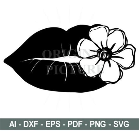 Lips Flower Svg Art Sexy Flower Kiss Design Lips With Flowers Etsy