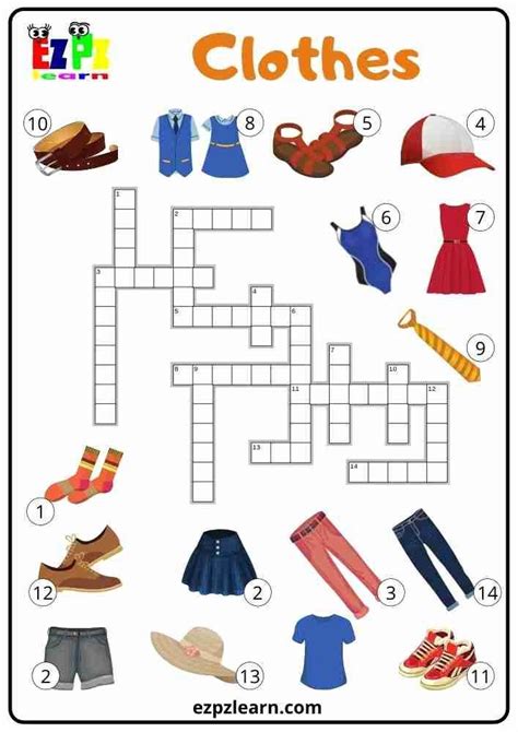 Free English Crosswords Game Topic Clothes Objects Worksheets For