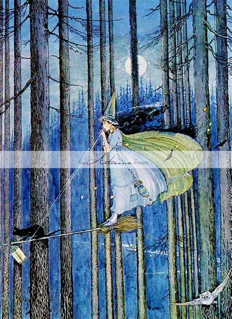 The Witch On Her Broom Stick By Ida Rentoul Outhwaite Etsy