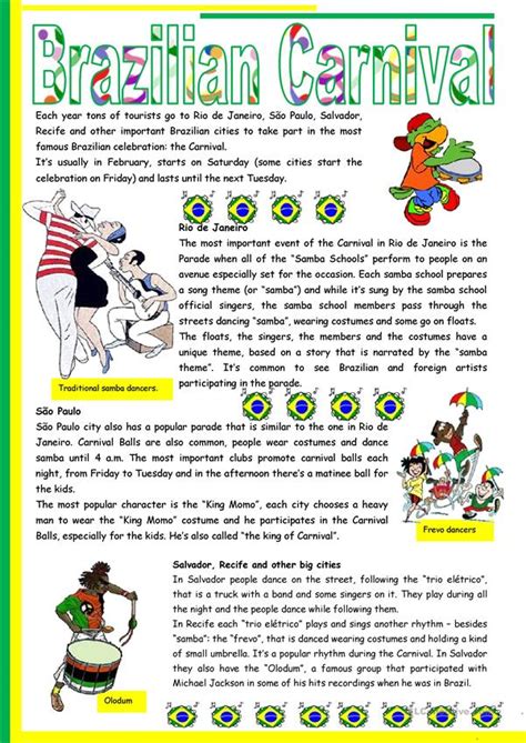 In this section of readings for beginners we will share short stories that are very easy to read for this level of reading. Brazilian Carnival - text, pictures, comprehension, links ...