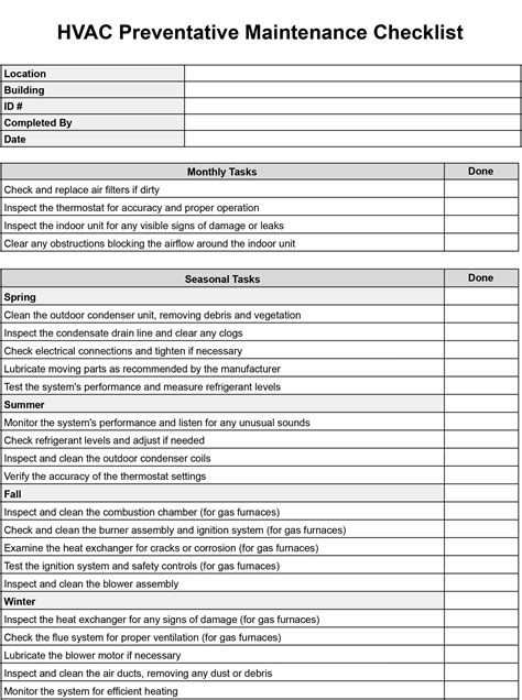 Hvac Maintenance Checklist Templates Download And Print For Free
