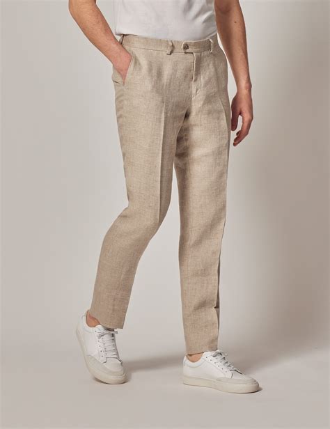 Mens Natural Herringbone Tailored Linen Pants 1913 Collection