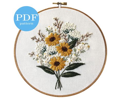 Wildflower Bouquet Embroidery Pattern Beginner Embroidery Etsy