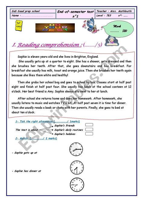 The answers to the employment test questions for home depot will depend on the test you are taking. end of semester test n1 7th form - ESL worksheet by lovely ...