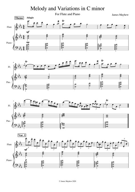 Melody And Variations Sheet Music For Piano Flute Mixed Duet