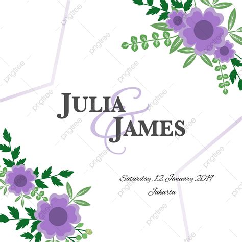 Gambar Desain Template Undangan Pernikahan Dengan Bunga Ungu Templat