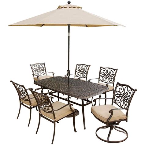 Hanover Traditions 7 Piece Aluminum Outdoor Patio Dining Set And 2