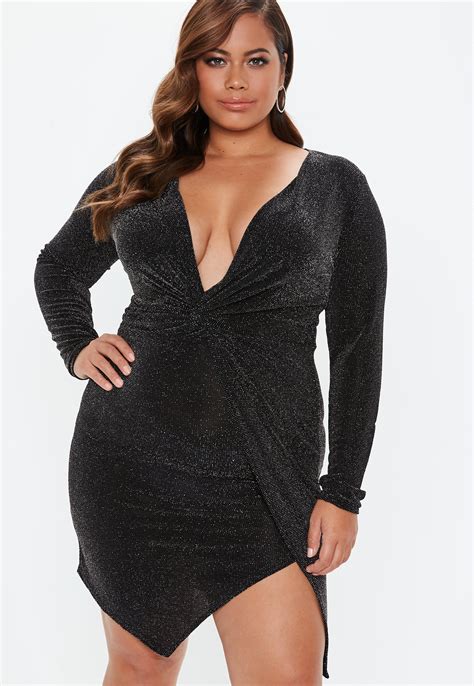 Missguided Synthetic Plus Size Black Metallic Twist Front