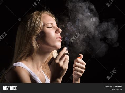 Woman Smoking Joint Image Photo Free Trial Bigstock