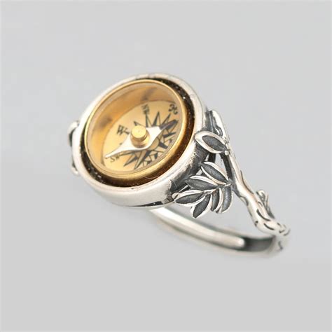Working Compass Ring Sterling Silver Silver Twig Ring Etsy Compass