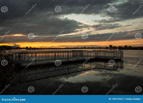 Sunset On Lake With Dock Stock Image Image Of Calm 190727637