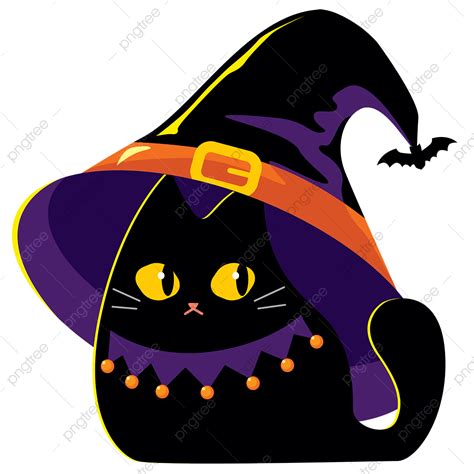 Black Cat Wizard Hat Halloween Cute Clipart Black Cat Halloween