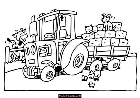 Tractor With Trailer On The Farm Coloring Sheet Coloring Home