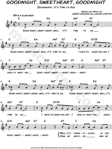 The Spaniels Goodnight Sweetheart Goodnight Sheet Music Leadsheet In G Major Download