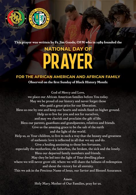 National Day Of Prayer For The African American And African Family Xavier University Of Louisiana