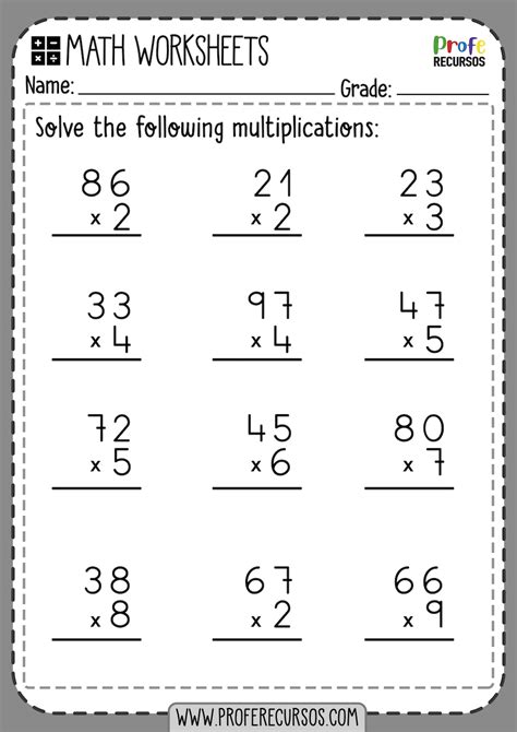 The best source for free multiplication worksheets. Printable Multiplication Worksheets for grade 2 - Profe ...
