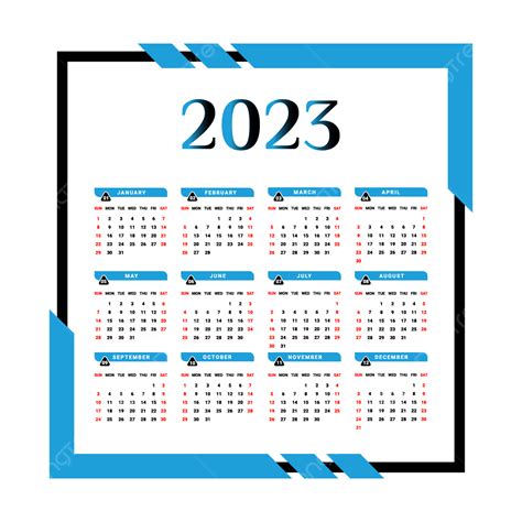 하늘색과 검정색의 독특한 모양이 있는 2023년 달력 달력 2023 달력 2023 Png 일러스트 및 벡터 에 대한 무료