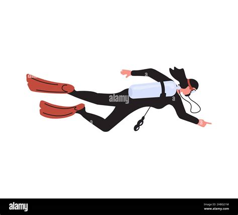 Female Scuba Diver With Diving Equipment Isolated On White Background Flat Art Vector