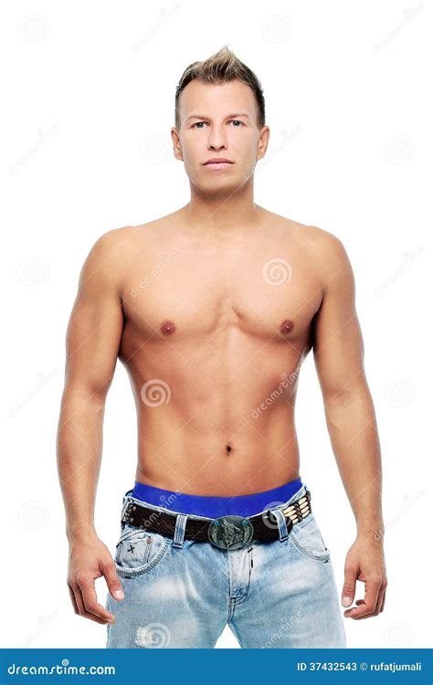 Adult Man Without Shirt Posing In Studio Stock Image Image Of Beauty Jeans