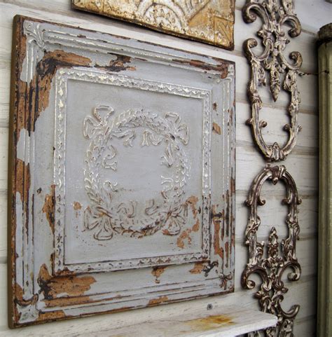 I wanted a tin ceiling in there and i tried the embossed wallpaper on the ceiling. Framed 2'x2' Antique Ceiling Tin Tile. Original Chippy
