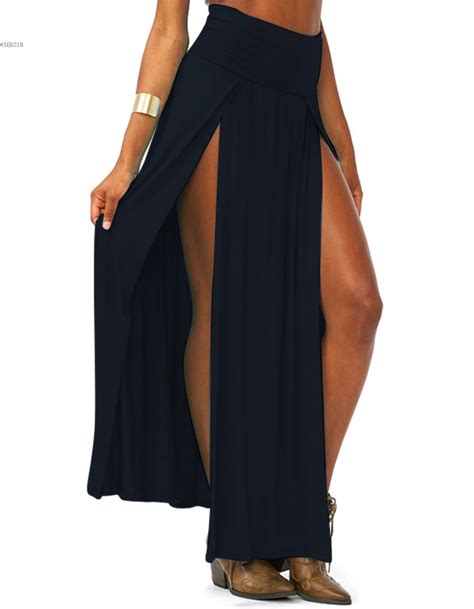 2017 Women Cheap Sexy High Waist Maxi Long Double Slit Skirt Lady