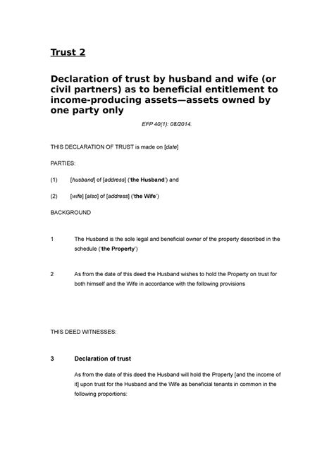 2 Self Declaration Of Trust By Husband And Wife Or Civil Partners