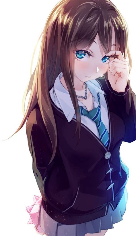 Shoulder Length Hair Tomboy Anime Girl With Brown Hair And Blue Eyes