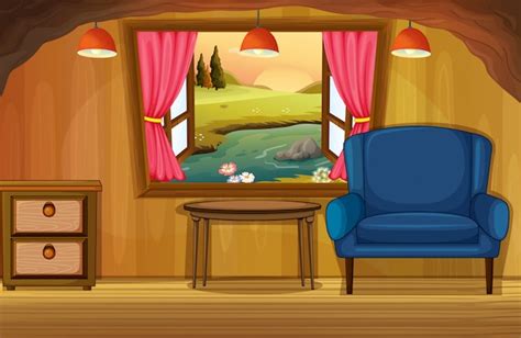 Cartoon Living Room Interior Background Template Cozy House Apartment