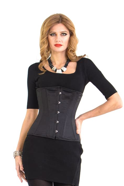 Kelly Black Satin Corset Steel Boned Underbust Corset Glamorous