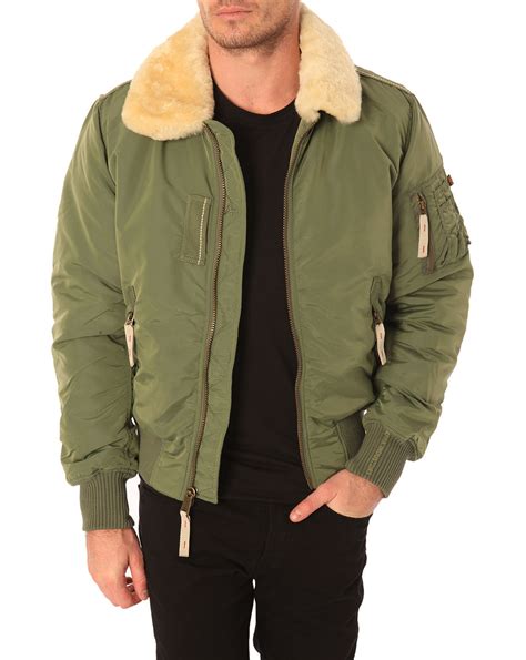 Alpha Industries Khaki Bomber Jacket Fur Collar In Green For Men Lyst