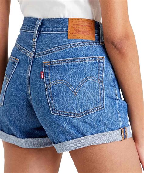 Levis Damen Jeans Shorts Long 501 Mit Hohem Bund