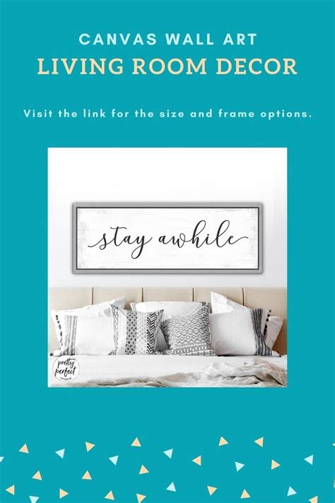 A Poster With The Words Stay Awhile And An Image Of A Bed In Front Of It
